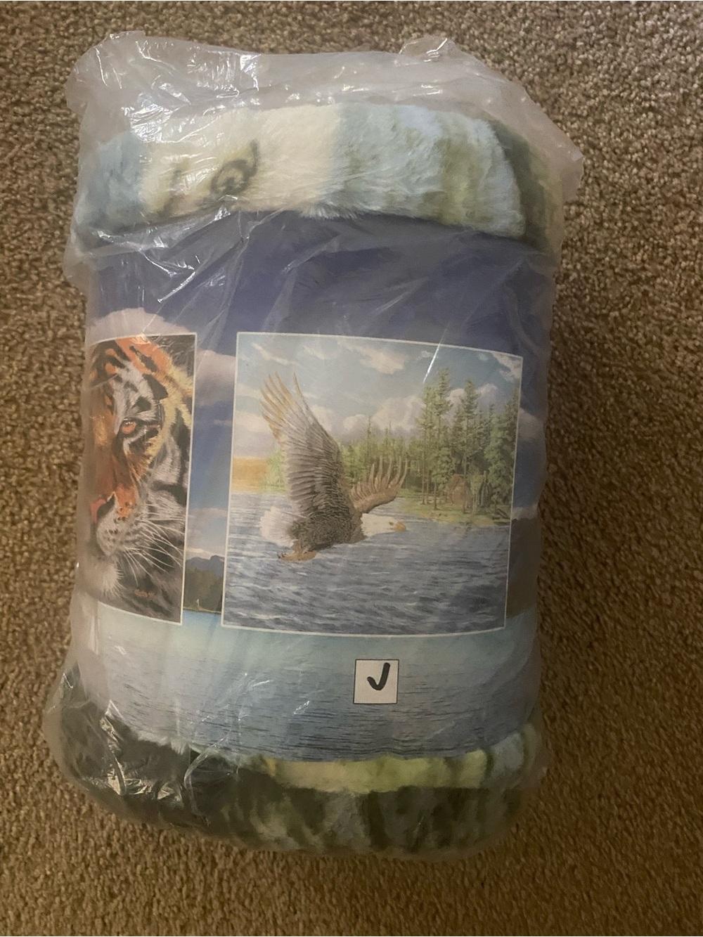 Plush Blue and Cream Wildlife Throw Blanket